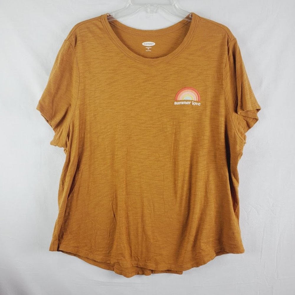 Old Navy Summer Love T Shirt XXL 100% Cotton Embroidered Rainbow